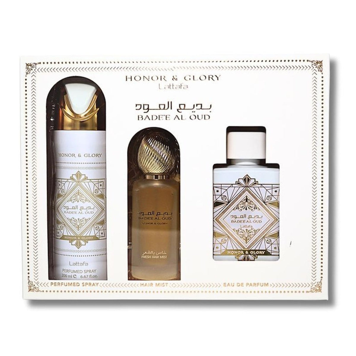 Lattafa Bade'e Al Oud Honor & Glory 3-Piece Set 3.3oz Unisex EDP