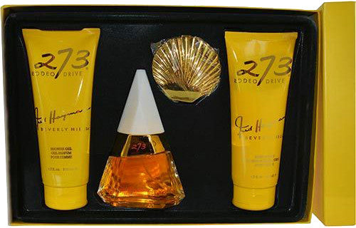 Fred Hayman 273 by Fred Hayman - Set Eau De Parfum Spray 2.5 oz Body Lotion 6.7 oz Shower Gel 6.7 oz Double Sided Shell Mirror